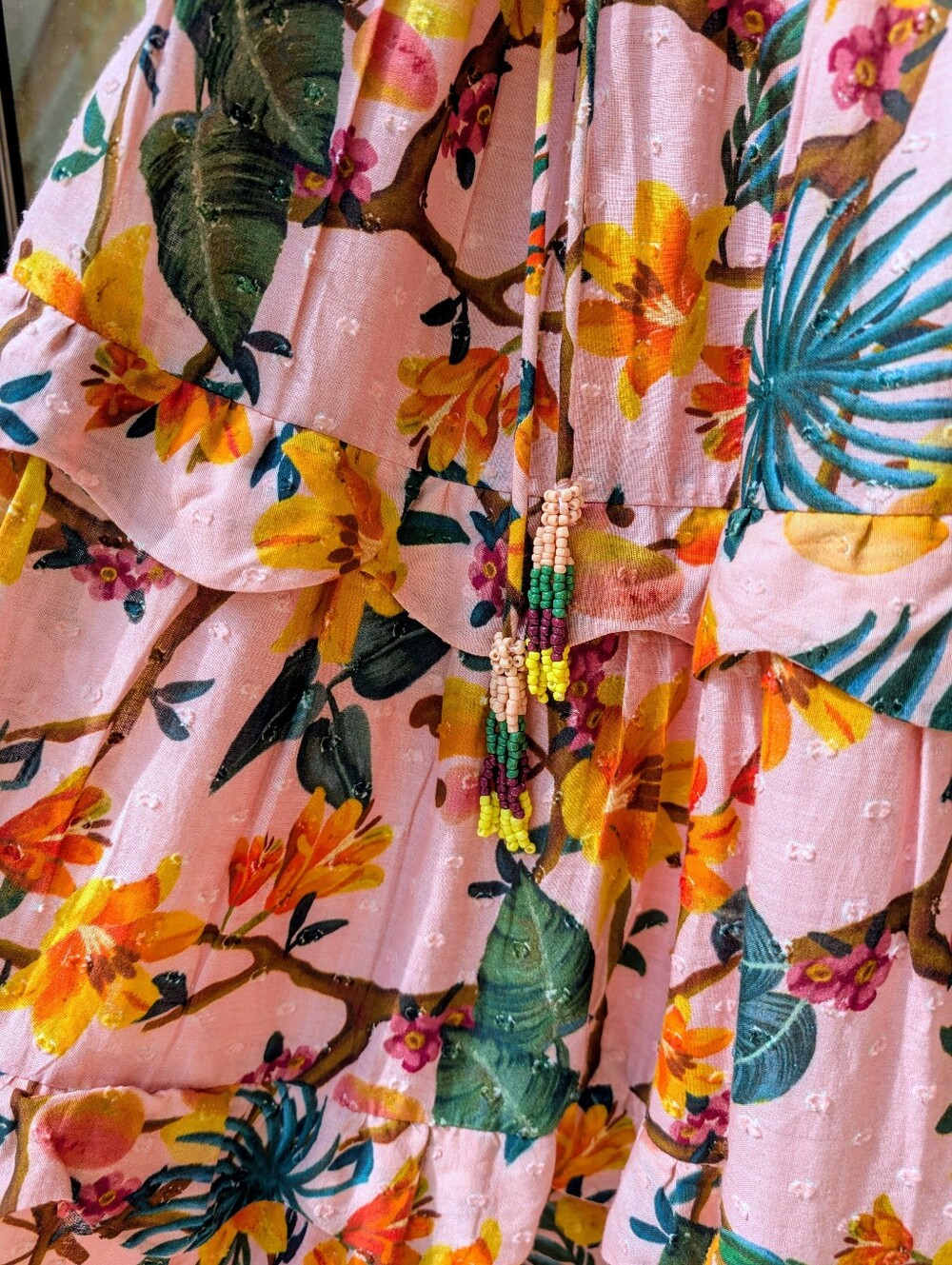 FARM Rio Pink Floral Tie-Shoulder Maxi Dress with Green and Orange Accents - Picture 5 of 6